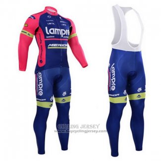 2015 Jersey Lampre Merida Long Sleeve Pink And Blue