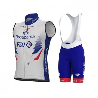 2022 Wind Vest Groupama-fdj White Bluee Short Sleeve and Bib Short
