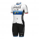 2022 Cycling Jersey European Champion Bahrain Victorious Bluee White Short Sleeve and Bib Short