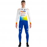 2022 Cycling Jersey Direct Energie White Yellow Bluee Long Sleeve and Bib Tight