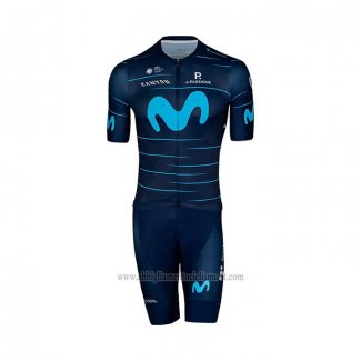 2022 Cycling Jersey Movistar Deep Blue Sky Bluee Short Sleeve and Bib Short