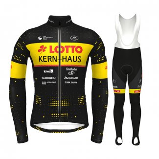 2022 Cycling Jersey Lotto-kern Haus Black Yellow Long Sleeve and Bib Tight