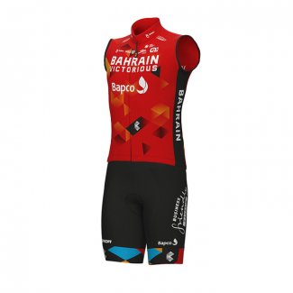 2022 Wind Vest Bahrain Victorious Red Short Sleeve and Bib Short