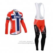 2014 Jersey BMC Champion Norvegia Long Sleeve Blue And Red