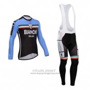 2014 Jersey Bianchi Long Sleeve Black And Sky Blue