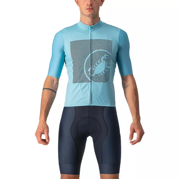 2022 Cycling Jersey Castelli Light Blue Gray Short Sleeve and Biboiuj003