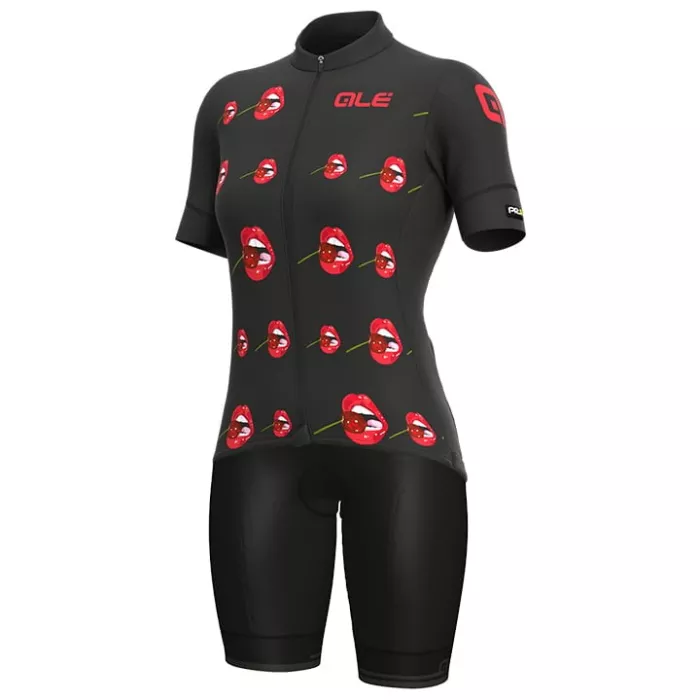 2022 Cycling Jersey ALE Red Black Short Sleeve and Biboiuj039